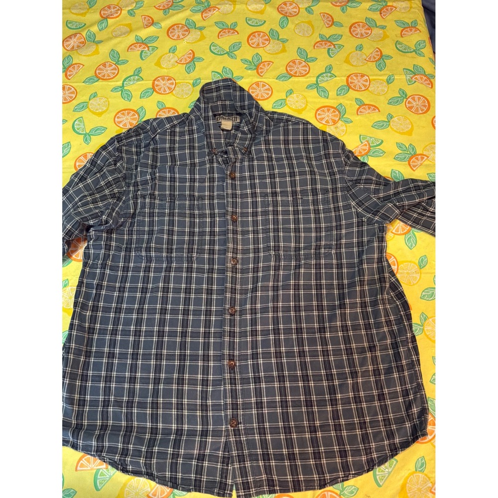 Duluth Trading Co Button Down Shirt Mens XL Blue Plaid Long‎ Sleeve Cotton